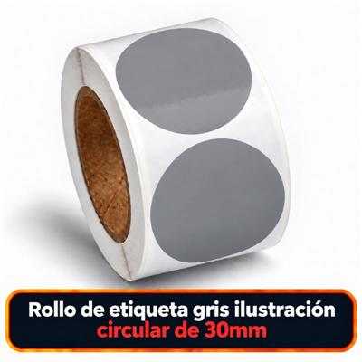 Rollo de etiqueta Ilustración Circular Gris 30 Diametro (B40 ROLLO x 1000)